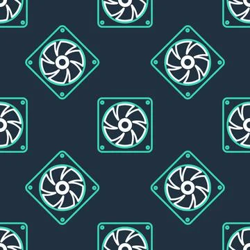 Line Computer cooler icon isolated seamless pattern on black background. PC Stock Illustration