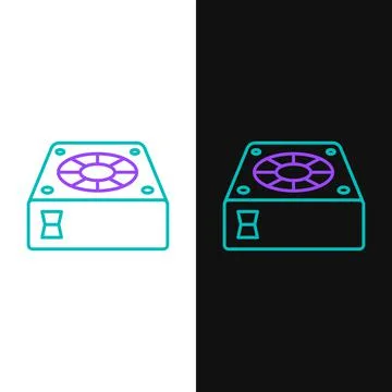 Line Computer cooler icon isolated on white and black background. PC hardware 스톡 일러스트