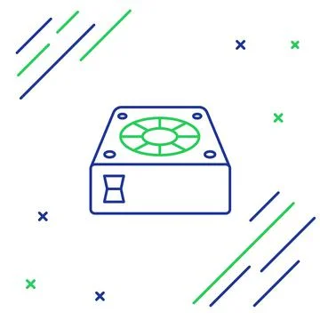 Line Computer cooler icon isolated on white background. PC hardware fan 스톡 일러스트