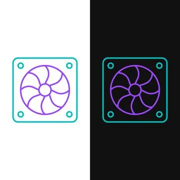 Line Computer cooler icon isolated on white and black background. PC hardware 스톡 일러스트