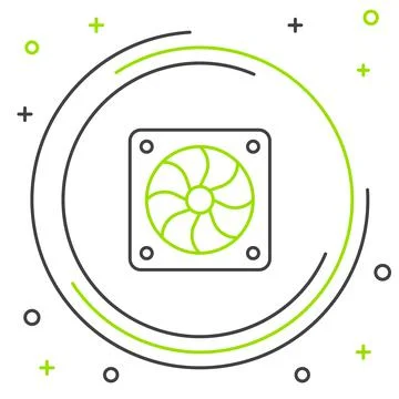 Line Computer cooler icon isolated on white background. PC hardware fan Illustrazione stock