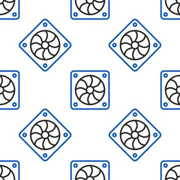 Line Computer cooler icon isolated seamless pattern on white background. PC 스톡 일러스트