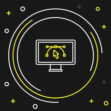 Line Computer display with vector design program icon isolated on isolated .. Stock Illustration