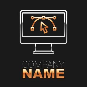 Line Computer display with vector design program icon isolated on isolated on Stock Illustration
