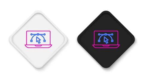 Line Computer display with vector design program icon isolated on isolated on Stock Illustration