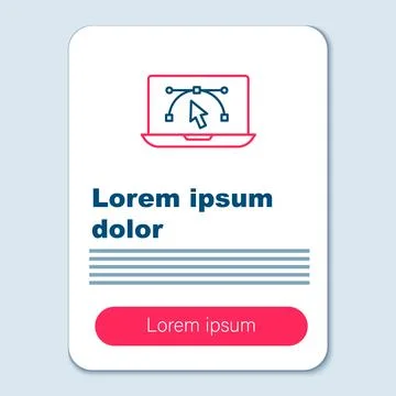 Line Computer display with vector design program icon isolated on isolated .. Illustrazione stock