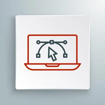 Line Computer display with vector design program icon isolated on isolated .. Stock Illustration
