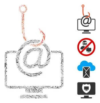 Line Computer Email Phishing Icon Vector Collage Stock Illustration