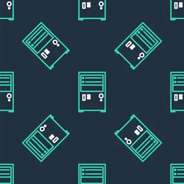 Line Computer icon isolated seamless pattern on black background. PC component Stock Illustration