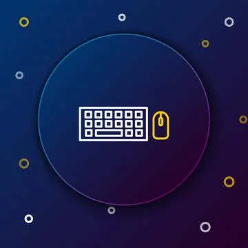 Line Computer keyboard and mouse icon isolated on blue background. PC component Illustrazione stock