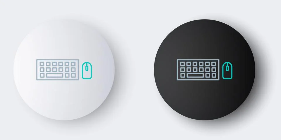 Line Computer keyboard and mouse icon isolated on grey background. PC component 스톡 일러스트