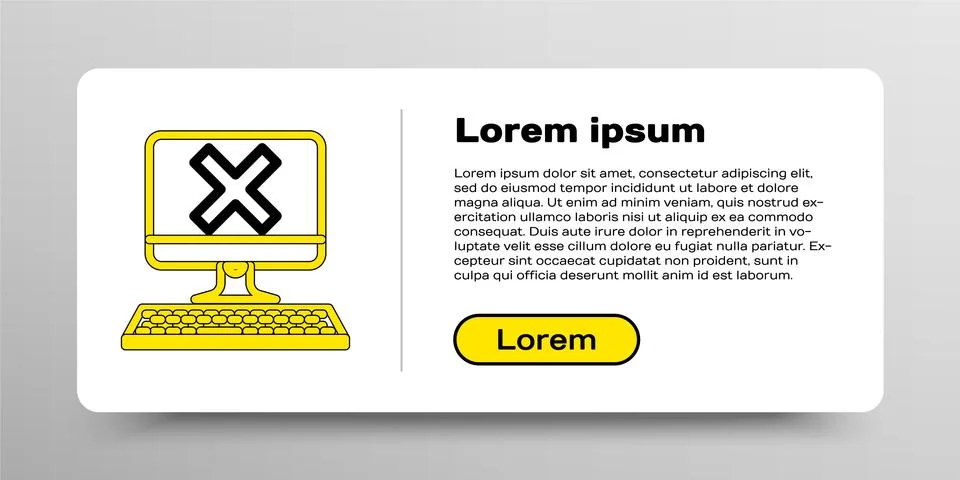 Line Computer with keyboard and x mark icon isolated on white background. Error Stock Illustration