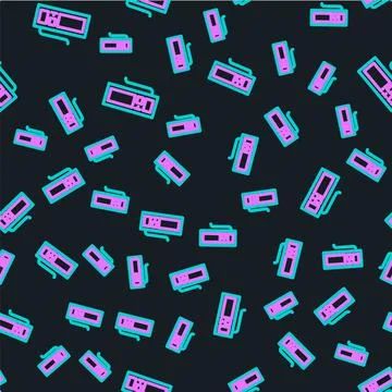 Line Computer keyboard icon isolated seamless pattern on black background. PC Stock Illustration