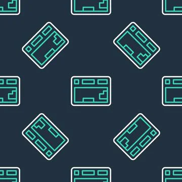 Line Computer keyboard icon isolated seamless pattern on black background. PC Stock Illustration