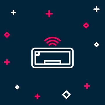 Line Computer keyboard icon isolated on blue background. PC component sign Stock-Illustration