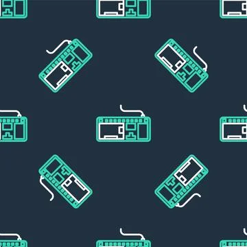 Line Computer keyboard icon isolated seamless pattern on black background. PC Stock Illustration