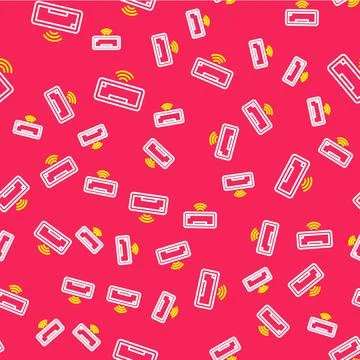 Line Computer keyboard icon isolated seamless pattern on red background. PC.. Stock Illustration