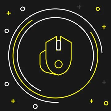 Line Computer mouse gaming icon isolated on black background. Optical with wh Stock Illustration
