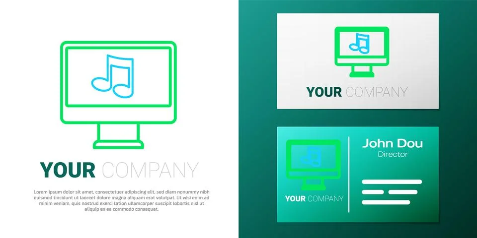 Line Computer with music note symbol on screen icon isolated on white backg.. Stock-Illustration