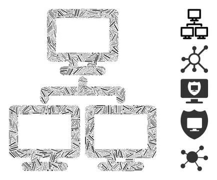 Line Computer Network Group Icon Vector Mosaic Ilustración de archivo