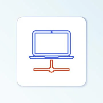 Line Computer network icon isolated on white background. Laptop network Stock Illustration