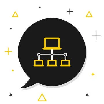 Line Computer network icon isolated on white background. Laptop network Stock Illustration