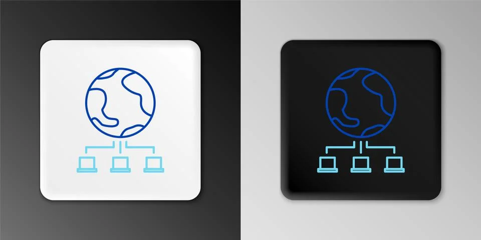 Line Computer network icon isolated on grey background. Online gaming. Laptop Stock Illustration