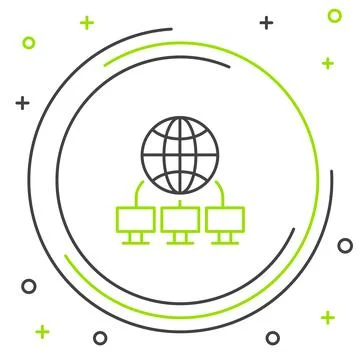 Line Computer network icon isolated on white background. Laptop network Stock Illustration