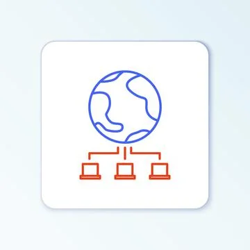 Line Computer network icon isolated on white background. Online gaming. Laptop Stock Illustration