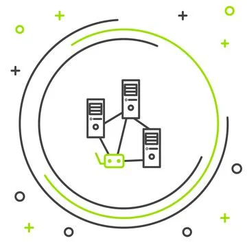 Line Computer network icon isolated on white background. Laptop network Stock Illustration