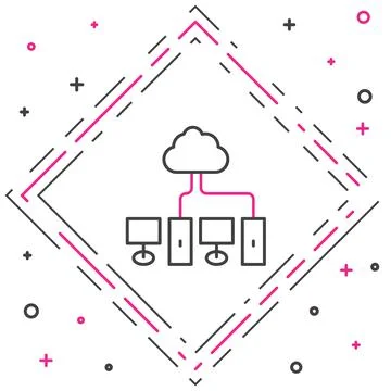 Line Computer network icon isolated on white background. Laptop network Stock Illustration