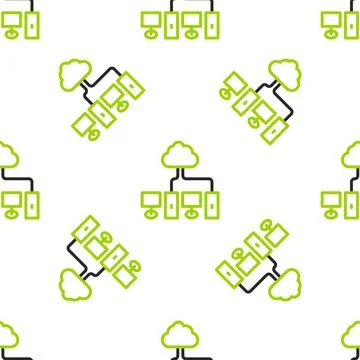 Line Computer network icon isolated seamless pattern on white background. Laptop Stock Illustration