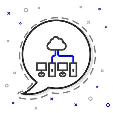 Line Computer network icon isolated on white background. Laptop network Stock Illustration