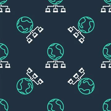 Line Computer network icon isolated seamless pattern on black background. Online Stock Illustration