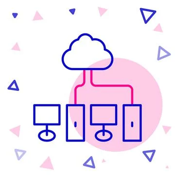 Line Computer network icon isolated on white background. Laptop network Stock Illustration