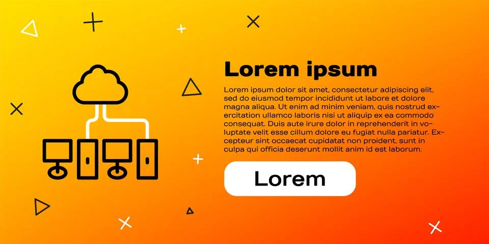 Line Computer network icon isolated on yellow background. Laptop network Stock Illustration