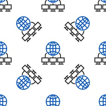 Line Computer network icon isolated seamless pattern on white background. Laptop Stock Illustration