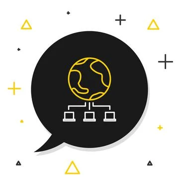 Line Computer network icon isolated on white background. Online gaming. Lap.. Stock Illustration