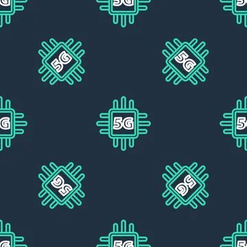 Line Computer processor 5G with microcircuits CPU icon isolated seamless pattern Stock Illustration