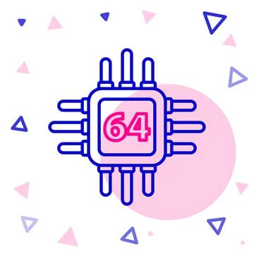 Line Computer processor with microcircuits CPU icon isolated on white background Illustrazione stock