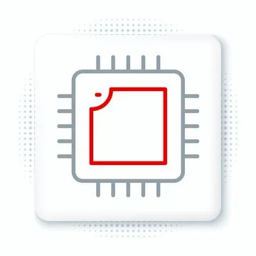 Line Computer processor with microcircuits CPU icon isolated on white background Illustrazione stock