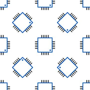 Line Computer processor with microcircuits CPU icon isolated seamless pattern on Illustrazione stock