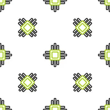 Line Computer processor with microcircuits CPU icon isolated seamless pattern on Illustrazione stock