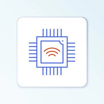 Line Computer processor with microcircuits CPU icon isolated on white background Stock Illustration