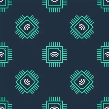 Line Computer processor with microcircuits CPU icon isolated seamless pattern on Illustrazione stock