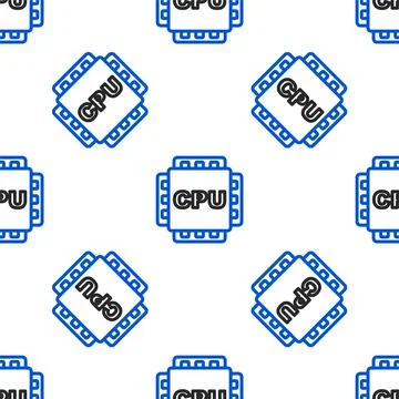 Line Computer processor with microcircuits CPU icon isolated seamless pattern on Stock Illustration