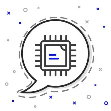 Line Computer processor with microcircuits CPU icon isolated on white background Illustrazione stock
