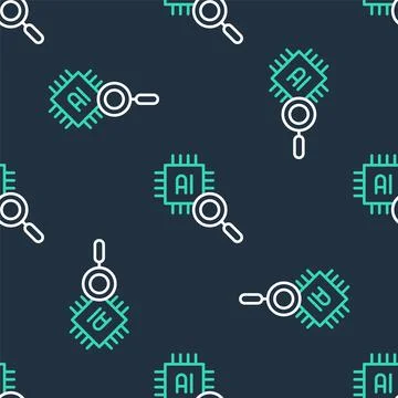 Line Computer processor with microcircuits CPU icon isolated seamless pattern on Illustrazione stock