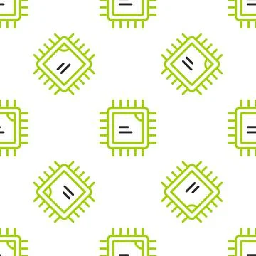 Line Computer processor with microcircuits CPU icon isolated seamless pattern on Stock Illustration