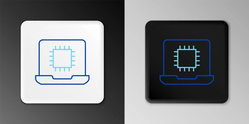 Line Computer processor with microcircuits CPU icon isolated on grey background Illustrazione stock